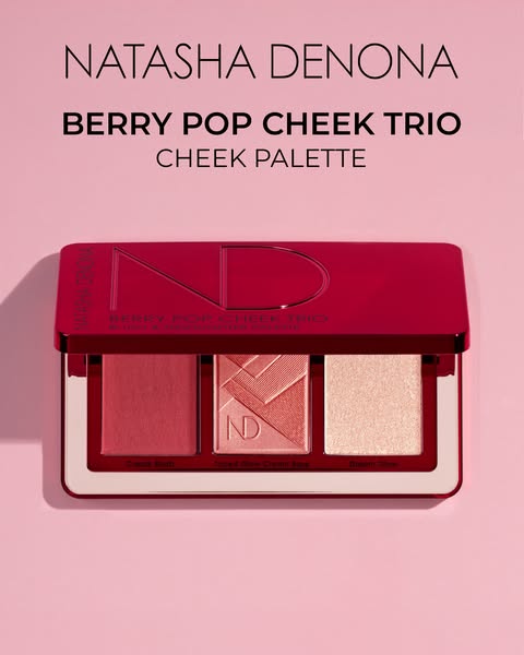This ad features the Natasha Denona Berry Pop Cheek Trio cheek palette. The ad focuses on the product and its packaging.