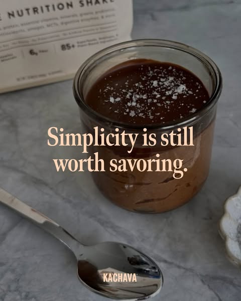 This ad features a jar of chocolate pudding made from Ka'Chava shake mix. The creative promotes the idea that even h