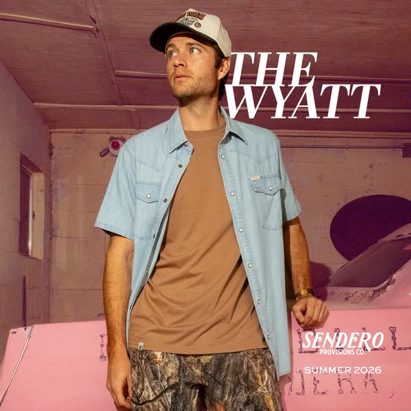 This ad features a man modeling clothing items from Sendero Provisions Co. The ad is focused on promoting the brand'