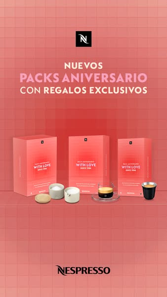 This ad showcases Nespresso's anniversary packs with exclusive gifts and highlights the espresso experience.
