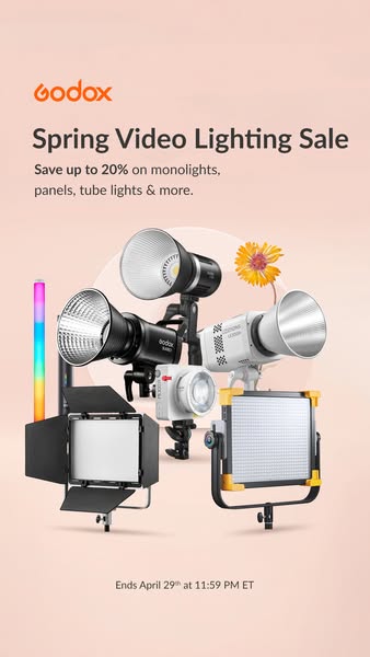 This image ad promotes a Spring Video Lighting Sale from Godox. The ad highlights a variety of lighting products includi