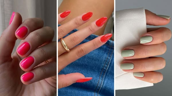 This triptych-style image ad features a close-up view of 3 different hand models with different manicures. Each manicure