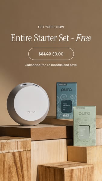 This ad promotes the Pura Entire Starter Set, highlighting that it is free with a subscription.