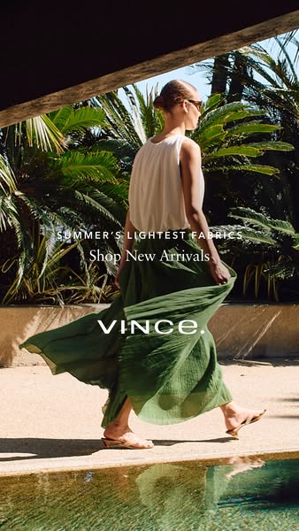 This ad uses lifestyle imagery to promote Vince's summer collection of lightweight fabrics. The ad features a woman