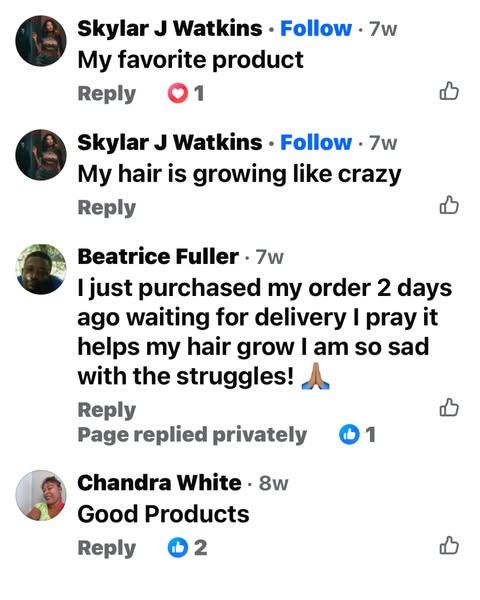 This ad uses social proof in the form of customer testimonials to promote hair growth products. The ad features screensh