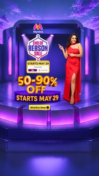 This image ad is for Myntra's End of Reason Sale, starting May 29th. The ad features a model in a red dress and dire