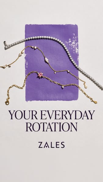 This ad showcases several different jewelry bracelets from Zales on a purple background. The text reads, "YOUR EVER