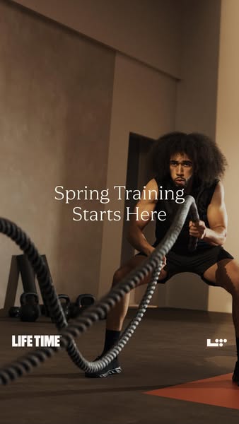 This ad is for Life Time fitness centers and shows a man working out with battle ropes. The ad encourages viewers to sta
