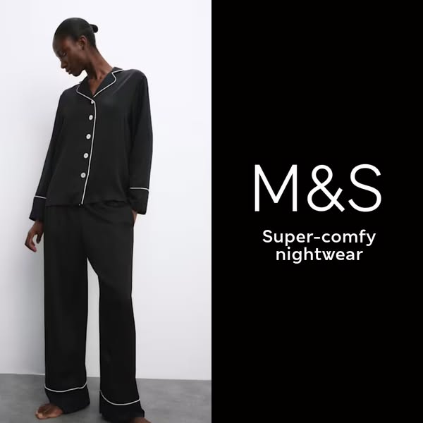 This ad features an image of a woman wearing Marks & Spencer nightwear. The ad is split into two sections, on the le