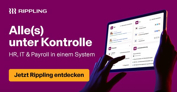 This ad for Rippling promotes their HR, IT, and Payroll system for business. The image shows a person's hands holdin