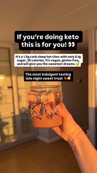 An image ad promoting a low carb hot chocolate for those who are on the keto diet, vegan, and/or gluten free.