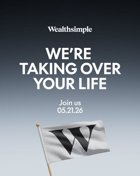 This image ad for Wealthsimple features a waving flag with the company's logo on it, along with the headline 'WE