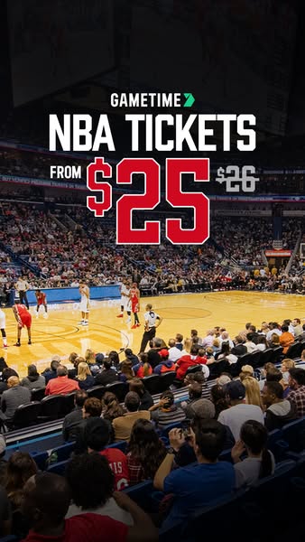 This image ad from Gametime promotes NBA tickets starting from $25. The ad uses an image of a basketball game in progres