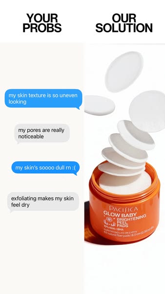 This ad uses a before-and-after approach, highlighting skin issues that people may be experiencing on the left side of t