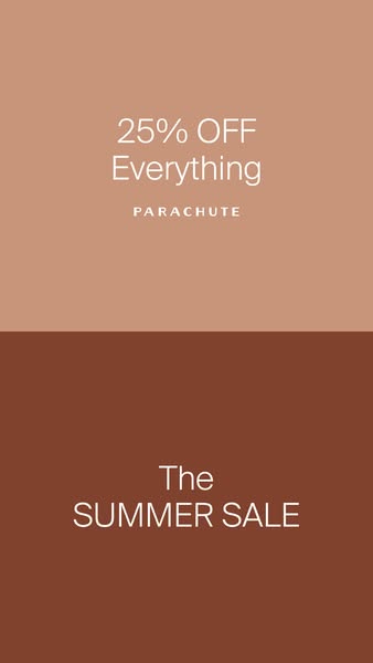This ad image promotes Parachute's summer sale with a discount of 25% off everything.