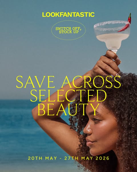 This ad for LOOKFANTASTIC uses a lifestyle image of a person holding a cocktail to communicate that it's time to swi