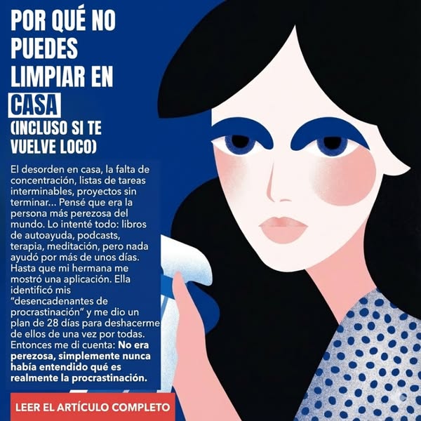 The ad speaks to individuals struggling with procrastination and disorganization, positioning an app as a solution to ov