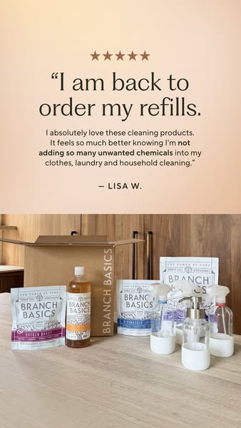 This Branch Basics ad highlights a customer testimonial about the product and how much better it is for them knowing the