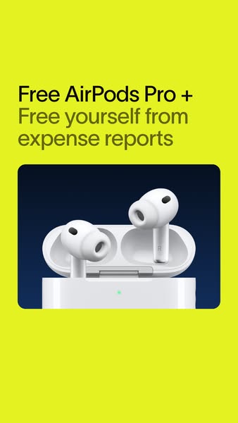 This ad promotes a solution to the tedious task of filing expense reports by offering free AirPods Pro. The advertisemen