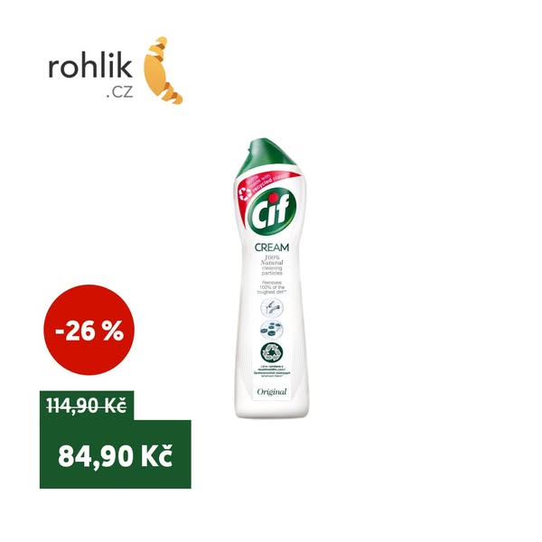 This ad promotes Cif Cream cleaner with natural cleaning particles, highlighting a discount offer from Rohlik.cz.
