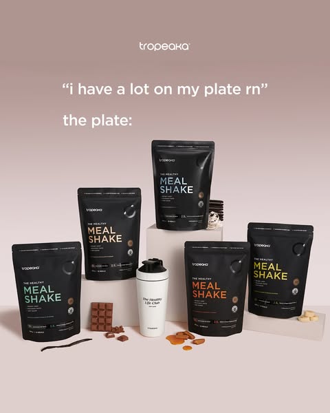 This ad uses a humorous approach to promote Tropeaka's meal shake, contrasting the common expression of having '