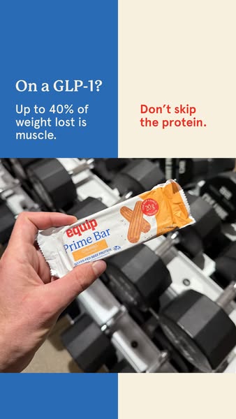 This ad speaks to people using GLP-1 drugs for weight loss who may be losing muscle mass. It promotes Equip Prime Bar pr