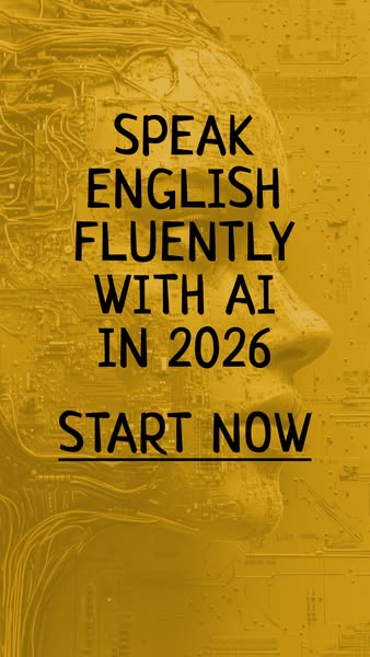 This ad promotes a service that helps people speak English fluently with AI in 2026.