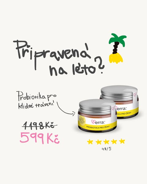 This ad uses a hand-drawn style to market probiotics for women. The ad references summer, and displays the product with 