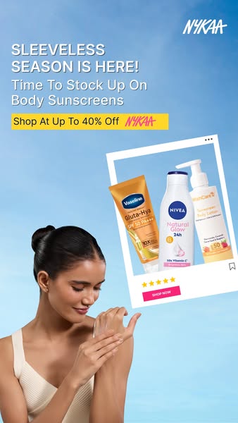 This image ad by Nykaa promotes body sunscreens for the sleeveless season, offering up to 40% off. The ad features a wom