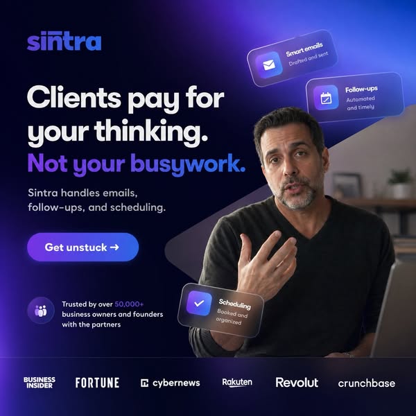 This ad for Sintra highlights how much time business owners waste on scheduling emails and other administrative tasks. S