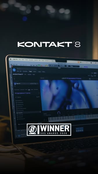 This image ad showcases Kontakt 8 software being used in a professional setting. The ad highlights the product's awa