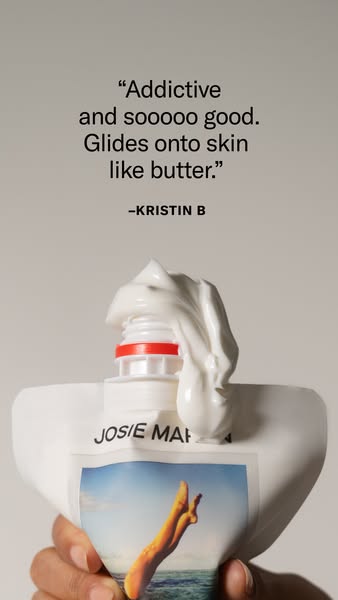 This image ad uses a testimonial to promote a Josie Maran product. The ad features a quote from a customer praising the 