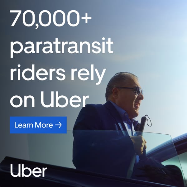 The image ad showcases Uber's commitment to paratransit riders, emphasizing accessibility and reliability with a foc