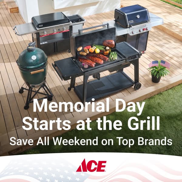 The ad features four different grills from various brands and a headline encouraging viewers to start their Memorial Day