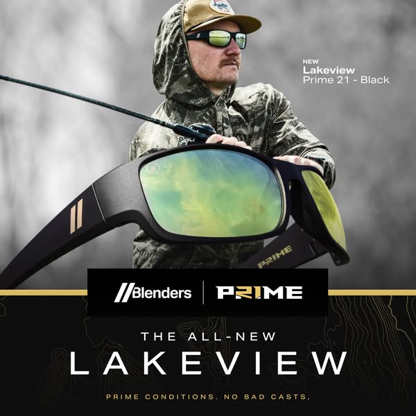 This ad showcases the all-new Lakeview Prime 21 - Black sunglasses from Blenders Eyewear. It features a man in outdoor a