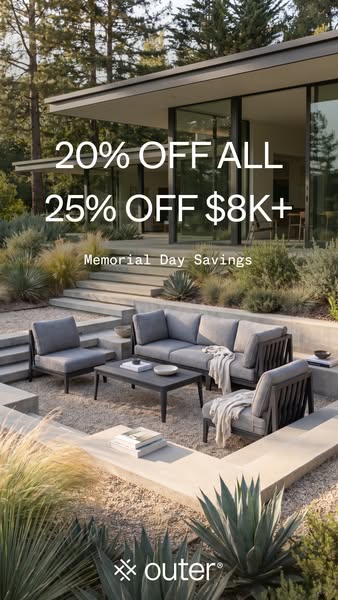 This image ad promotes Outer brand furniture with a discount offer for Memorial Day.
