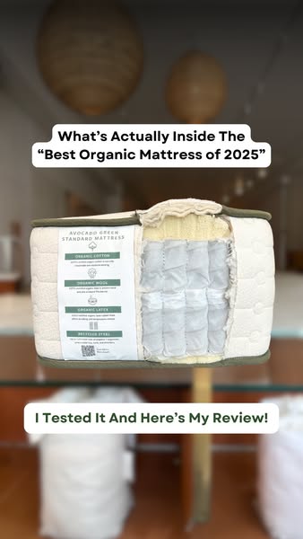 This ad features the Avocado Green Standard Mattress. The ad highlights what's inside this mattress and the review o