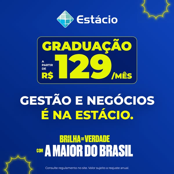 This image ad promotes Estácio's graduation program with a focus on management and business courses, highlighting an