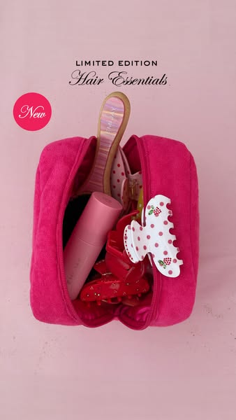 This ad features a pink travel bag full of hair accessories, and presents the product as a limited edition "hair es