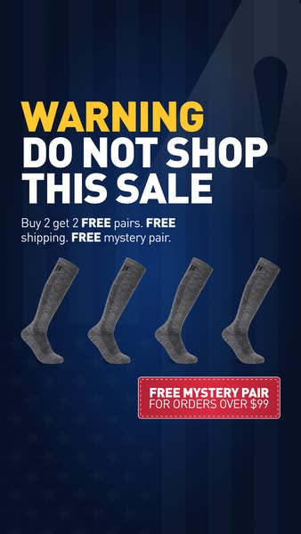 This image ad for socks uses an unusual tactic by telling customers not to shop the sale. It shows an incentive of getti