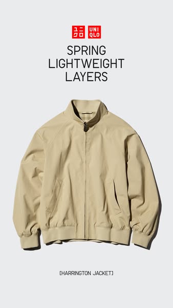 This ad features a Uniqlo harrington jacket for the spring season.