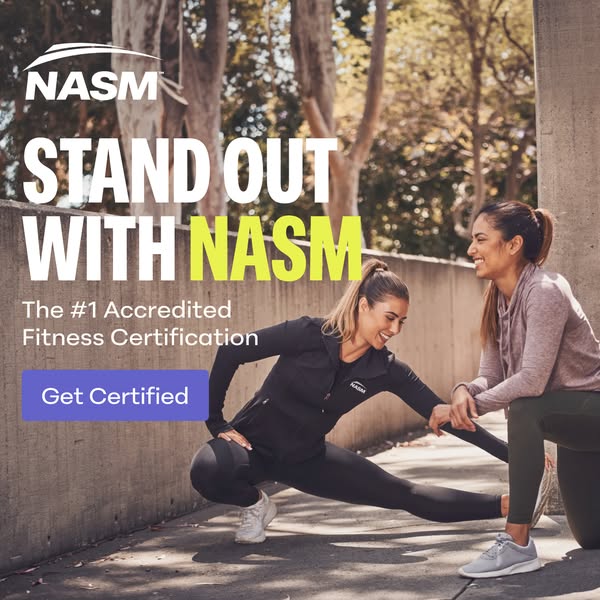 This image ad highlights NASM, The #1 Accredited Fitness Certification, encouraging potential fitness professionals to &