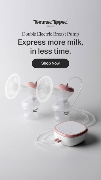 This ad highlights the Tommee Tippee Double Electric Breast Pump and its ability to express more milk in less time. The 