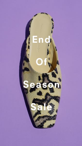 This image ad features a single beige and black leopard print heeled shoe with the phrase "End of Season Sale"