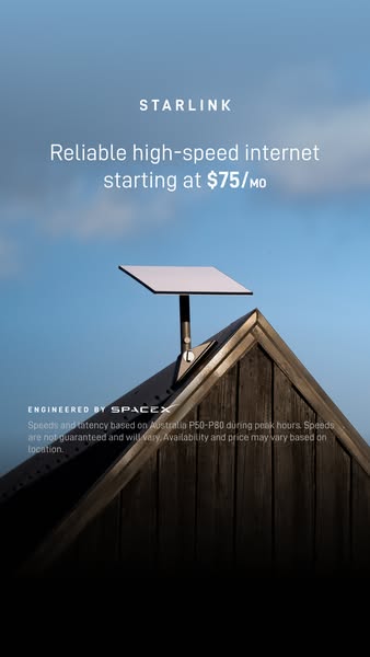 This image ad promotes Starlink internet, emphasizing its reliability and high-speed service starting at $75 per month. 