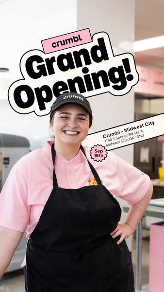 This image ad promotes the grand opening of a Crumbl Cookies location in Midwest City, OK on September 19th.