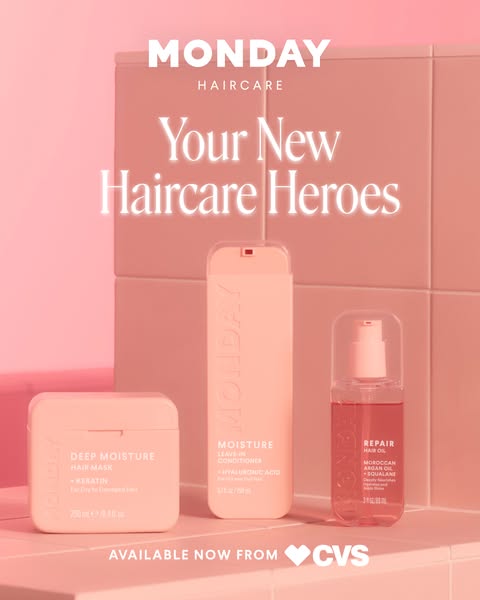 This ad for Monday Haircare features three of the brand's products: a deep moisture hair mask, a leave-in conditione