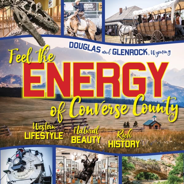 This ad promotes Converse County, Wyoming, by highlighting its key attractions such as its rich history, western lifesty