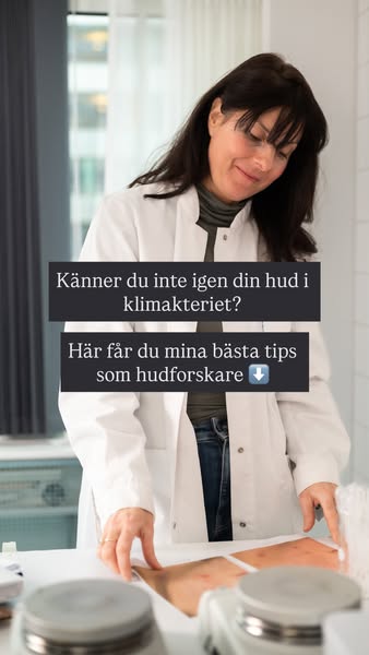 A Meta story ad featuring a skin researcher asking if the viewer recognizes their skin in menopause, then offering her b