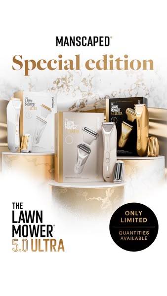 This ad showcases the Manscaped Lawn Mower 5.0 Ultra Special Edition. The image features the product box, the product it